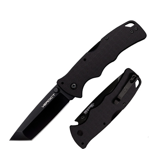 Cold Steel Verdict Tanto Folding Knife (CS-FL-C3T10A) - 3.00" AUS10A Black Tanto Plain Blade, Black G-10 Handle