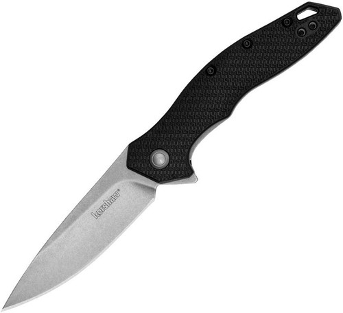 Kershaw Shoreline A/O (1845) 3" 8Cr13MoV Stonewashed Drop Point Plain Blade, Black Glass-Filled Nylon Handle