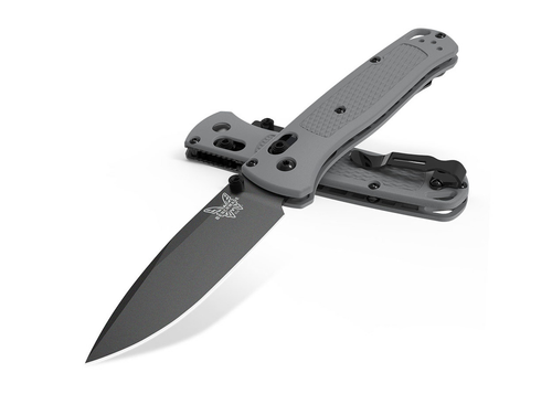 Benchmade Bugout Folding Knife (535BK-08)- 3.24" CPM-S30V Cobalt Cerakote Drop Point Plain Blade, Storm Gray Grivory Handle
