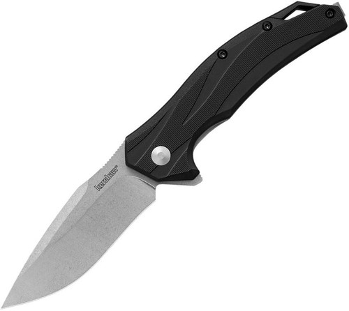 Kershaw Lateral A/O (1645) 3.1" 8Cr13MoV Stonewashed Drop Point Plain Blade, Black Glass Filled Nylon Handle