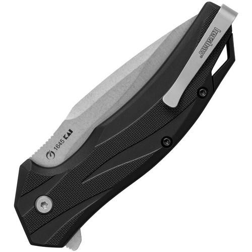 Kershaw Lateral Assisted Opening Knife (1645)- 3.1" Stonewashed 8Cr13MoV Drop Point Blade, Black GFN Handle