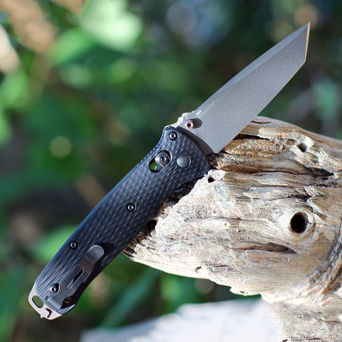 Benchmade Bailout Folding Knife (537GY-03)- 3.40" CPM-M4 Tungsten Gray Cerakote Tanto Plain Blade, Black Aluminum Handle