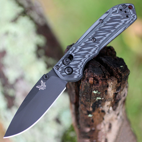 Benchmade Mini Freek Folding Knife (565BK-02)- 3.00" CPM-M4 Black Drop Point Plain Blade, Black and Gray Textured G-10 Handle
