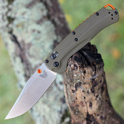 Benchmade Taggedout Folding Knife (15536)- 3.50" CPM-S45VN Satin Clip Point Plain Blade, OD Green G-10 Handle