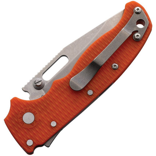 Demko AD20.5 Shark Lock - 3.25" D2 Stonewash Clip Point Blade, Orange Textured Grivory Handle