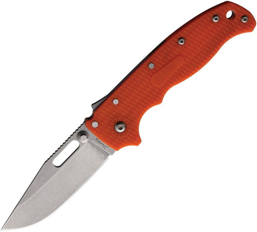 Demko AD20.5 Shark Lock - 3.25" D2 Stonewash Clip Point Blade, Orange Textured Grivory Handle