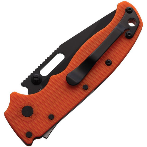 Demko AD20.5 Shark Lock - 3.25" D2 Black Clip Point Blade, Orange Textured Grivory Handle