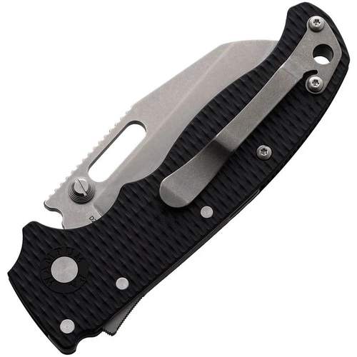 Demko AD20.5 Stonewash D2 Black Grivory Folding Knife Closed With Tip Up Clip View