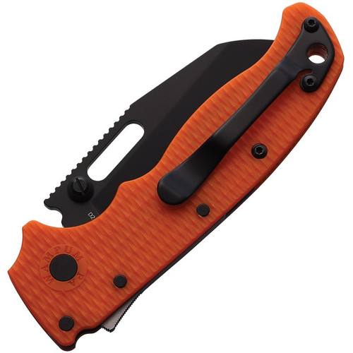 Demko AD20.5 Shark Lock - 3.25" D2 Black Wharncliffe Blade, Orange Textured Grivory Handle