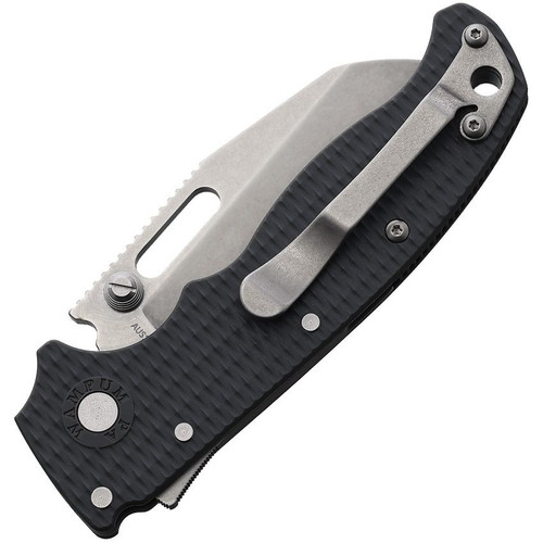 Demko AD20.5 Shark Lock - 3.25" AUS-10A Stonewash Wharncliffe Blade, Black Textured Grivory Handle