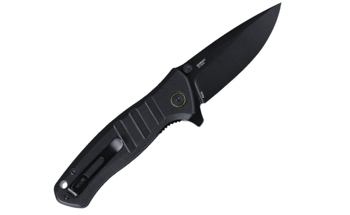 CRKT Dextro (6295) 3.18" D2 Black TiNi Coated Drop Point Plain Blade, Black Textured Aluminum Handle