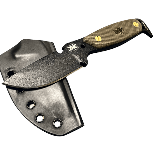 DPX HEST Original Fixed Blade (DPXHSX113) 3.13" Black D2 Plain Blade, Green Canvas Micarta Handle