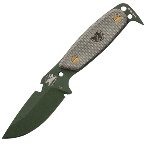DPX HEST Original Fixed Blade (DPXHSX114) 3.13" Olive Drab Green D2 Plain Blade, Green Canvas Micarta Handle