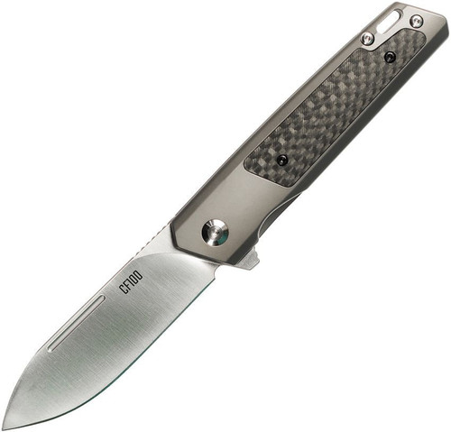 Ontario CF100 (8600) 3.13" 14C28 Stonewash Spear Point Plain Blade, Stainless Steel and Carbon Fiber Handle