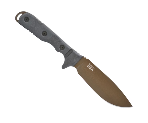 TOPS Idaho Hunter (TIH-03) 4.75" Drop Point 1095 Midnight Bronze Plain Blade, Black Linen Micarta Handle