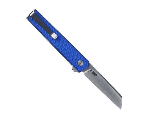 CRKT CEO Microflipper (7083) 2.21" Sandvik 12C27 Satin Reverse Tanto Plain Blade, Blue Aluminum Handle