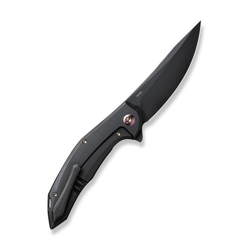 We Merata Flipper (WE22008A-1) 3.68" Black Stonewashed CPM 20CV Trailing Point Plain Blade, Black Titanium Handle