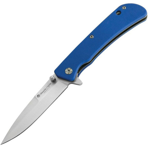 Maserin Sport Folding Knife (46006G10B)- 2.95" Satin 440C Spear Point Plain Blade, Blue G-10 Handle