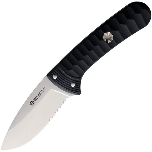 Maserin Sax Fixed Blade Knife (975/G10N)- 3.21" Satin 440C Drop Point Partially Serrated Blade, Black G-10 Handle