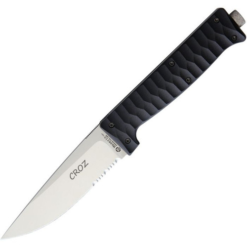 Maserin Crox Fixed Blade Knife (976/G10N)- 4.375" Satin Bohler N690 Drop Point Partially Serrated Blade, Black G-10 Handle