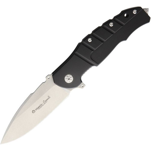 Maserin Pitbill Folding Knife (404/N)- 3.625" Stonewashed Bohler M390 Spear Point Plain Blade, Black G-10 Handle