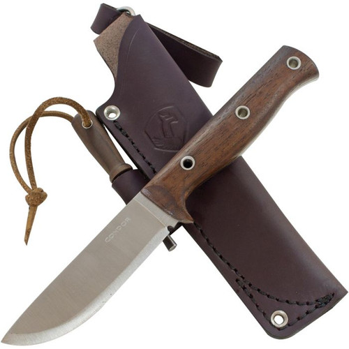 Condor Swamp Romper Fixed Blade Knife (CTK3900-4.5HC)- 4.50" Satin 1075 Drop Point Plain Blade, Walnut Handle