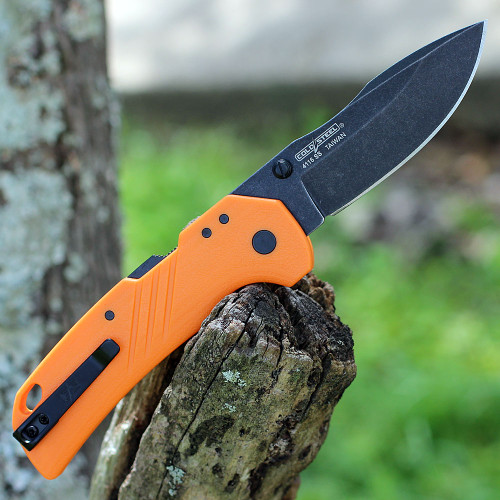 Cold Steel Engage (CS-FL-30DPLD-BOZ) Folding Knife - 3.0" Black 4116SS Clip Point Plain Blade, Blaze Orange GFN Handle