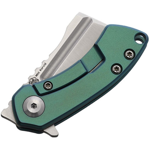 Kansept Knives Mini Korvid (K3030A7) - 1.5" CPM S35VN Satin Cleaver Blade, Green Anodized Titanium Handle
