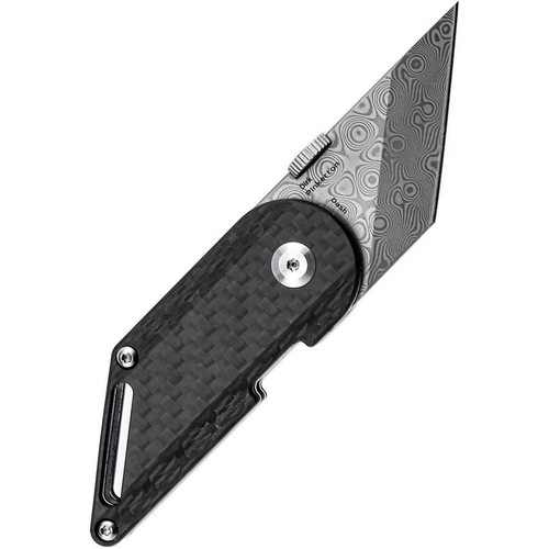 Kansept Knives Pinkerton Dash Linerlock (K3045A1) - 1.69" Damascus Tanto Plain Blade, Black Twill Carbon Fiber Handle