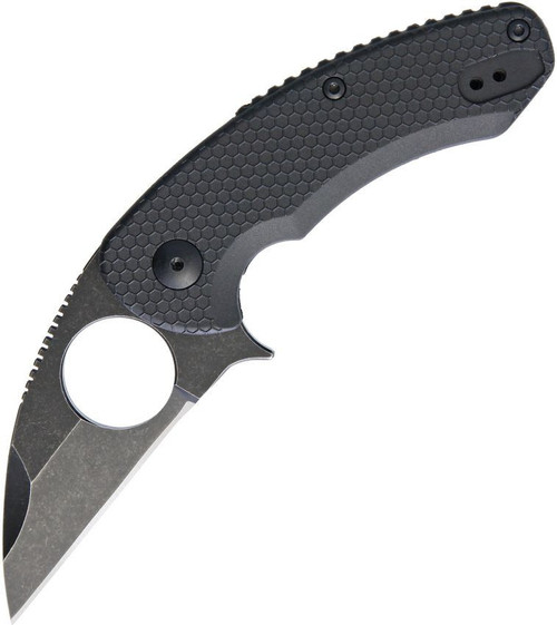 Brous Blades Silent Soldier Flipper (BRBM002A) - 2.50" Acid Stonewash D2 Steel Wharncliffe Plain Blade, Black Polymer Handle