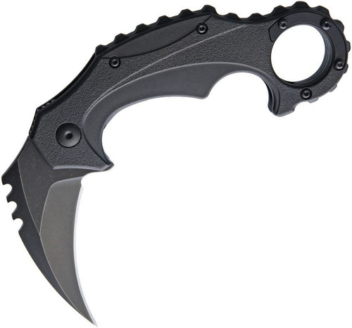 Brous Blades Enforcer Liner Lock Karambit (BRBM001A) - 2.50" Acid Stonewash D2 Steel Hawkbill Plain Blade, Black Polymer Handle