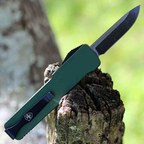 Templar Knife Premium Lightweight Series CALI Legal OTF Automatic (CA-AG-32-1) - 1.85" Powder D2 Black Stonewashed Drop Point Blade, Green T 6061 Aged Aluminum Handle