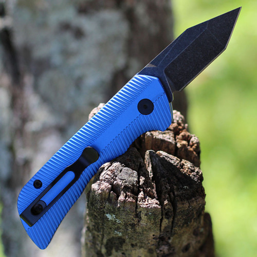 Templar Knife Cali Legal Auto Assist (CAA-AHB-221)-1.9in Black Powder D2 Stonewash Tanto Blade,  Blue Aluminum Handle