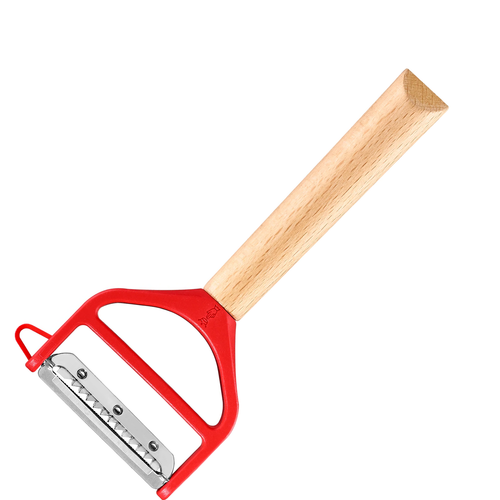 Opinel Knives T-DUO Peeler Red (OP002433) 2" Stainless Steel Peeler, Varnished Beech Wood Handle