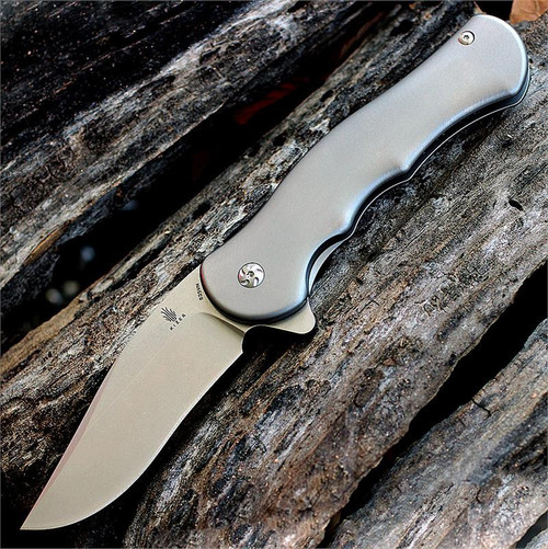 Kizer Cutlery Dorado (KI455A1) 3.5" CPM-S35VN Stonewashed Clip Point Plain Blade, Gray Titanium Handle