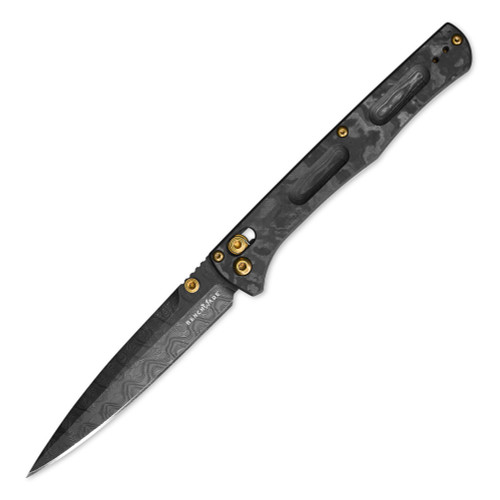 Benchmade Gold Class FACT (417-231) - 3.95" LOKI Pattern Nichols Damascus Steel, Black Camo Fatcarbon Handle