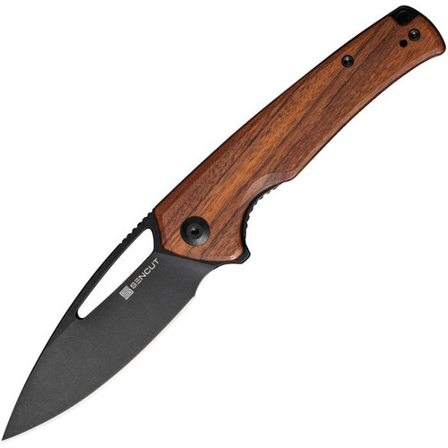 Sencut Mims (S210134) 3.48" 9Cr18MoV Stonewashed Drop Point Plain Edge Blade, Guibourtia Wood Handle.