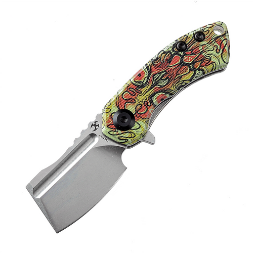 Kansept Mini Korvid (KT3030B4) 1.45" 154CM Stonewash Cleaver Plain Blade, Undead Yellow Print G-10 Handle