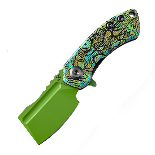 Kansept Mini Korvid (KT3030B2) 1.45" Grenn Coated 154CM Gray TiCn Coated Cleaver Plain Blade, Green Undead Print G-10 Handle