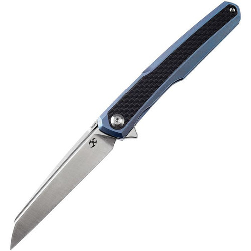 Kansept Arcus (K1046A1) 3.43" CPM-S35VN Satin Wharncliffe Blade, Blue Anodized Titanium Handle w/Black Twill Carbon Fiber