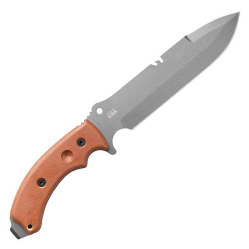 TOPS Knives Tahoma Field Knife (TAHO-03) - 7.75" 1095 High Carbon Steel Tungsten Cerakote Spear Point Blade, Tan Canvas Micarta Handle