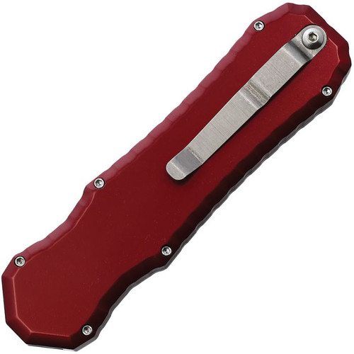 Piranha Excalibur OTF Automatic Knife (PKCP8P) - 3.2" 154CM Stonewashed Dagger Style Blade, Red Aluminum Handle