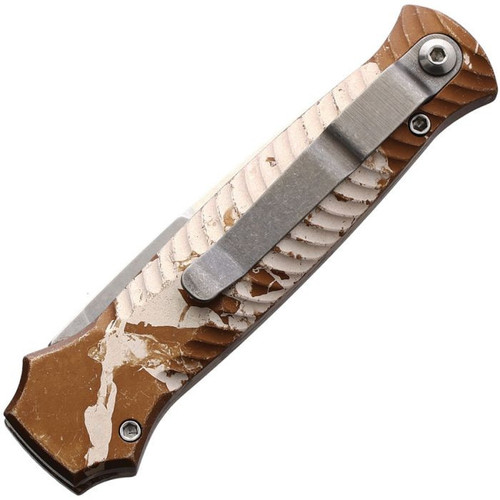 Piranha Mini-Guard Automatic Knife (PKCP7C) - 2.875" S30V Stonewash Plain Dagger Blade, Tan Camo Aluminum Handle