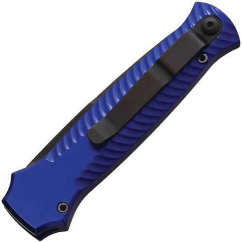 Piranha Mini-Guard Automatic Knife (PKCP7BT) - 2.875" S30V Black Plain Spear Point Blade, Blue Aluminum Handle