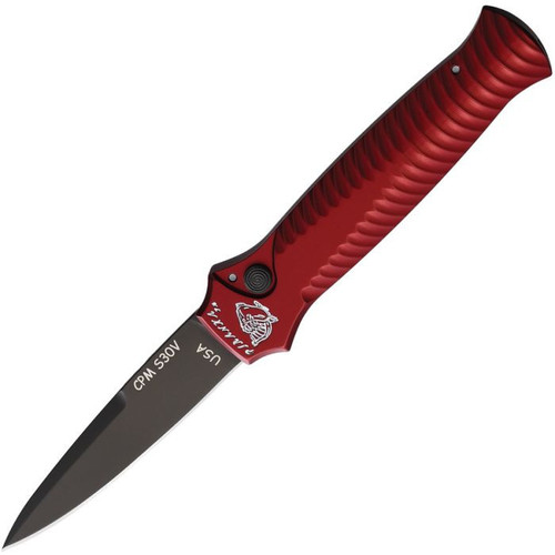 Piranha Mini-Guard Automatic Knife (PKCP7RT) - 2.875" S30V Black Plain Spear Point Blade, Red Aluminum Handle