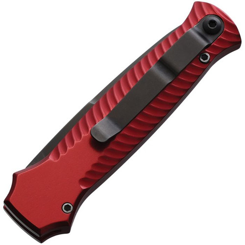 Piranha Mini-Guard Automatic Knife (PKCP7RT) - 2.875" S30V Black Plain Spear Point Blade, Red Aluminum Handle