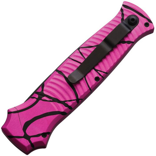 Piranha Bodyguard Automatic Knife (PKCP6PKT) - 3.30" S30V Black Plain Spear Point Blade, Pink Aluminum Handle