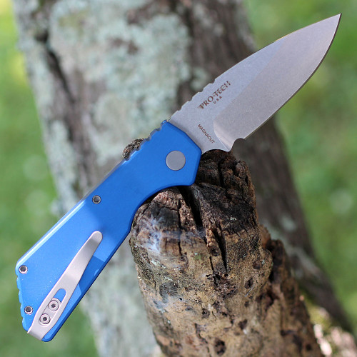 Pro-Tech Strider PT+ (PT201-BLUE) 3.94" Stonewash Magnacut Drop Point Blade, Blue Aluminum Handle