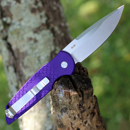 Pro-Tech Tactical Respons TR-3 Automatic (TR-3 X1 LTD) - 3.5" 154CM Stonewashed/Satin Clip Point Blade, Purple Aluminum "Fish Scale" Handle