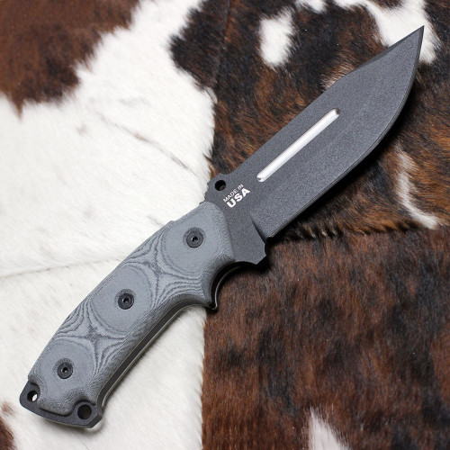 Tops Steel Eagle 105E (TPSE105E) 5.00" 1095 Black Fixed Blade, Black Linen Micarta Handle